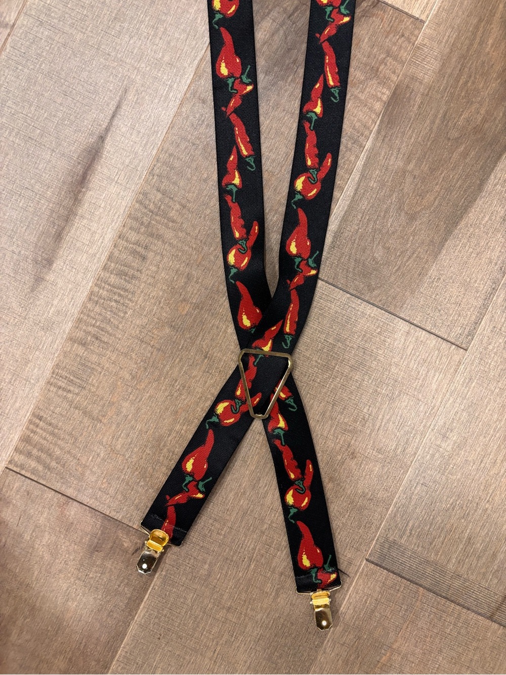 Black Suspenders with Red Chili Pepper Pattern - Men Accessories